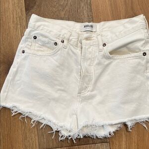 Agolde White Frayed Hem High-Rise Denim Shorts